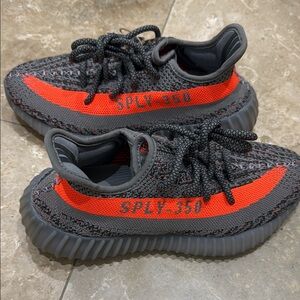 Yeezy Red and Gray Sneakers with Primeknit Upper